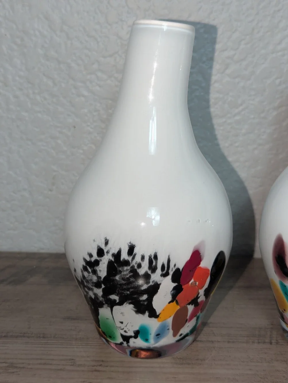 Vintage Hand Blown Confetti Art Glass Vases - Pair